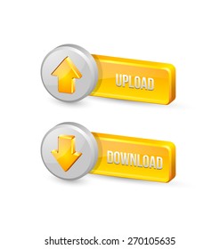 Three dimensional download and upload buttons with arrow icons