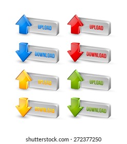 Three dimensional download and upload buttons with arrow icons