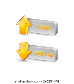 Three dimensional download and upload buttons with arrow icons