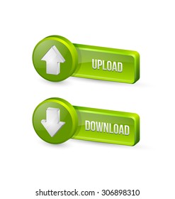Three dimensional download and upload buttons with arrow icons