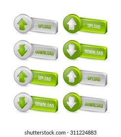 Three dimensional download and upload buttons with arrow icons