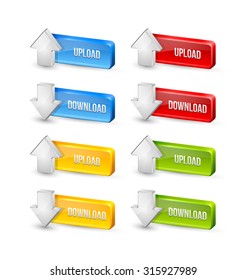 Three dimensional download and upload buttons with arrow icons