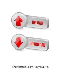 Three dimensional download and upload buttons with arrow icons
