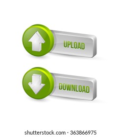 Three dimensional download and upload buttons with arrow icons