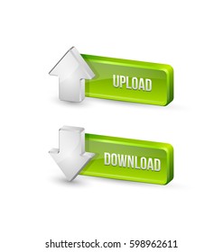 Three dimensional download and upload buttons with arrow icons