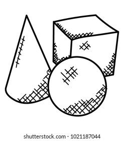 
Three dimensional figures, doodle icon 3d shapes
