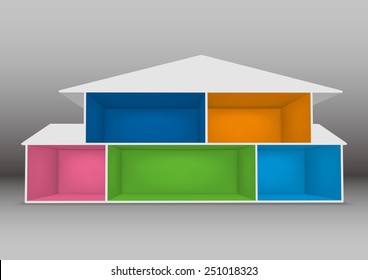three dimensional five roomed house illustration, vector