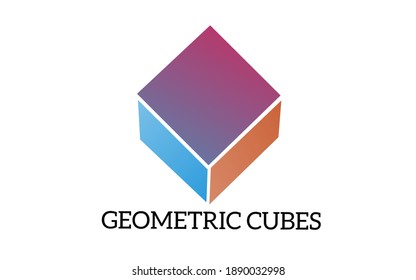 three dimensional geometric cube shape isolated with holographic chameleon colorful color gradient. vector illustration.