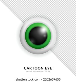 Three Dimensional Green Eye Isolated On White And Transparent Background. Cartoon 3d Human Eyeball With Reflection And Shadow Closeup.