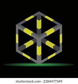 Three dimensional grey cube with luminous lines