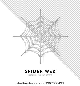 Three dimensional grey spider web isolated on white and transparent background. Cartoon cobweb silhouette with shadow. Spooky trap, silver thread. Creepy Halloween decoration. 3D horror element