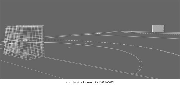 Three Dimensional Handball Court Schematic Drawing in Isometric Projection