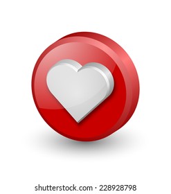 Three dimensional heart icon on white background