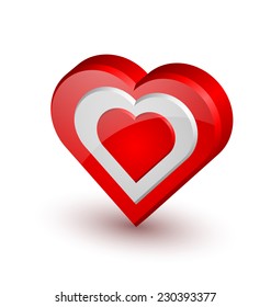 Three dimensional heart icon on white background