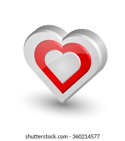 Three dimensional heart icon on white background