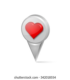 Three dimensional heart map pointer on white background