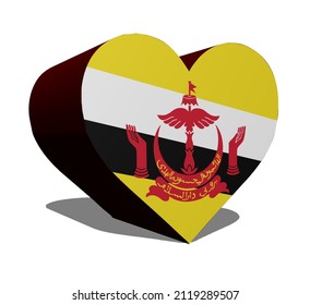 Three dimensional illustration of Brunei Darussalams flag with heart shape.