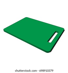 three dimensional illustration - green isolated plastic kitchen breadboard with hole and shadow in front of a white background svg