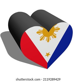 Ilustración tridimensional de la bandera de Filipinas con forma de corazón