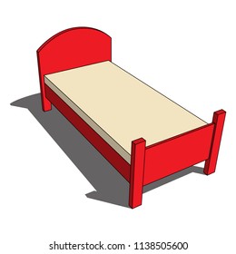 three dimensional illustration - red isolated bed with headboard, beige mattress and shadow in front of a white background