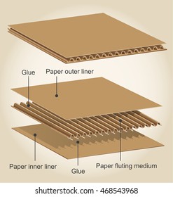 Three dimensional infographic of the different parts of a cardboard