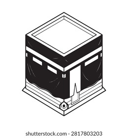 Three dimensional kaaba in mecca holy islamic cube building drawing detailed worship pilgrimage faith symbol. Sacred, arabic, muslim, tradition, devotion, travel.