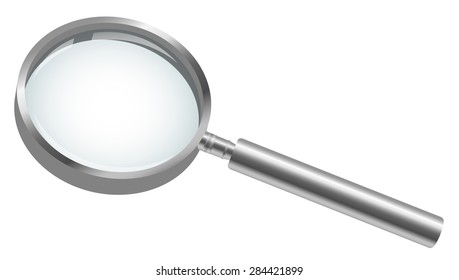 three dimensional magnifying glass colored silver for searching symbolism