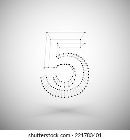Three dimensional mesh stylish number on white background, single color clear vector.