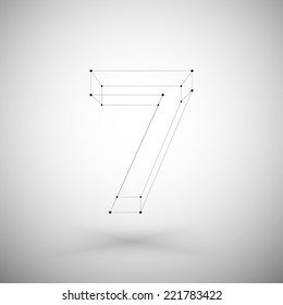 Three dimensional mesh stylish number on white background, single color clear vector.