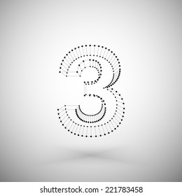 Three dimensional mesh stylish number on white background, single color clear vector.