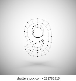 Three dimensional mesh stylish number on white background, single color clear vector.