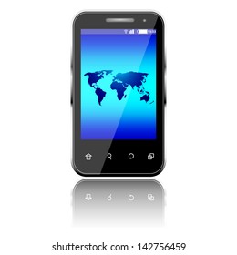 three dimensional mobile phone and world map