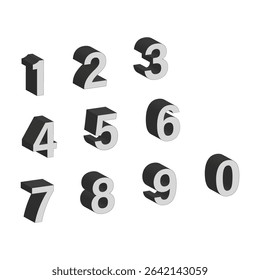 Three dimensional numbers. Bold numeric shape. One to nine digits. Vector figure.