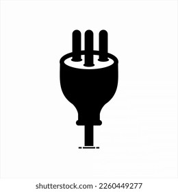 Three dimensional plug in icon with three sockets.