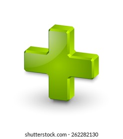 Three dimensional plus or medical cross symbol on white background