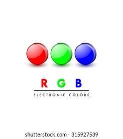 Three dimensional primary RGB digital color icons on white background