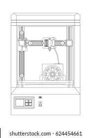 Three dimensional printing machine on a white background