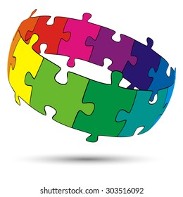 three dimensional puzzle circle colored with twelve parts