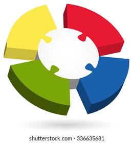 three dimensional puzzle info graphic with center part and four colored options