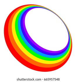 Three dimensional rainbow circle in the seven colors of visible light spectrum red, orange, yellow, green, blue, indigo and violet. Elliptical deformed ring with rainbow bands. Illustration. Vector.