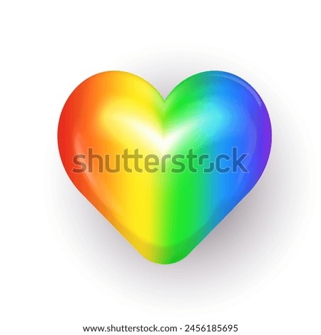Three dimensional rainbow Heart: Symbol of Love, Acceptance, and Diversity for Pride Month Events. 3d glossy colorful heart shape with LGBT flag pattern. Heart icon, label, sticker, badge clip art