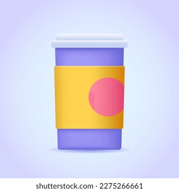 Three dimensional  realistic disposable coffee cup icon. Trendy and modern 3d vector illustration.