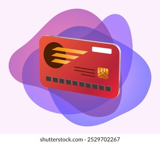 Icono rojo tridimensional de la tarjeta de crédito. Tarjeta de crédito como símbolo de método alternativo de pago o Ilustración vectorial bancaria en 3D sobre fondo abstracto. Concepto de banca, compras, pago, finanzas