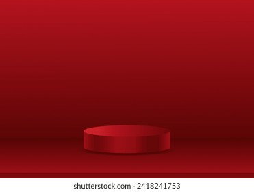 cilindro rojo tridimensional Diseño abstracto o podio de pequeña etapa. Color rojo oscuro para la presentación del producto. Vector. Diseño de plataforma geométrica.