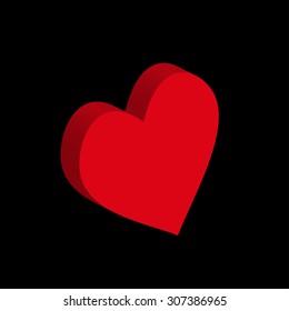 Three dimensional red heart on the black background