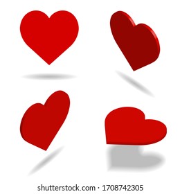 Three dimensional red heart projections on white background.