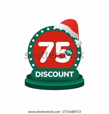 Three dimensional red sign displaying 75 percent discount offer