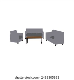 Three dimensional render of two chairs standing by simple table with wall covered in geometric cube wallpaper