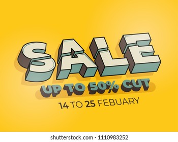 Three dimensional Sale Banner template. Made in shiny, highly visible colors. Vector graphic elements.