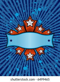 three dimensional silver stars set against a blue striped grunge background. just add your own text.